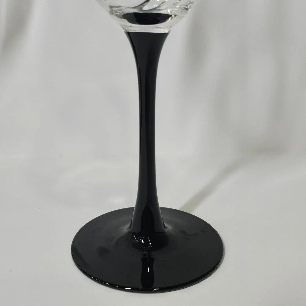 Vintage Cristal d'Arques Durand Astra Goblets Set 4 Black Stem Optic Swirl